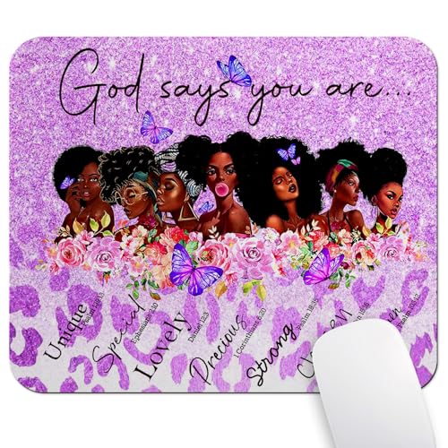 African American God Says You are Mouse Pad, Purple Glitter Cute Desk Mat - color: Pink Grey