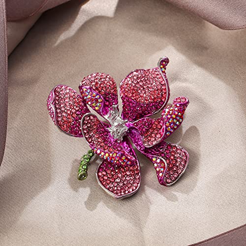 EVER FAITH Women's Austrian Crystal Orchid Flower Petal Brooch - color: Pink Silver-Tone