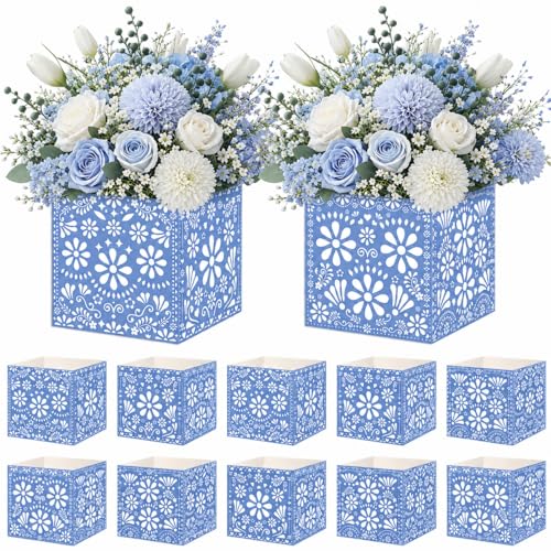 Cinrobiye 24 Pcs Mexican Fiesta Centerpieces for Tables, Cinco De Mayo Party Decorations, Terracotta Flower Boxes, Fiesta Table Centerpieces for Taco Party, Mexican Wedding, Birthday and Baby Shower Decor - color: Blue4