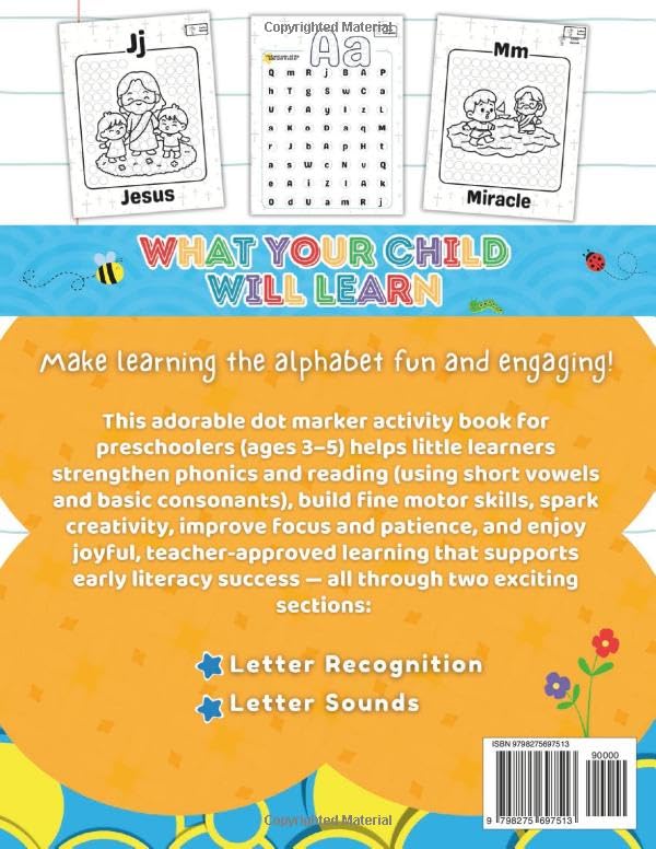 My First Bible Activity Book: Pre-K Early Literacy Letter Recognition and Letter Sounds Dot Marker Coloring Book