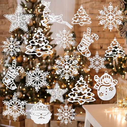 Lunmon 48 Pcs Crocheted Ornaments for Christmas Tree, 8 Styles, White - style: Mixed Christmas