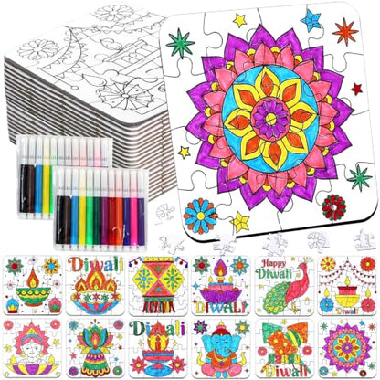 Diwali Crafts & Party Favors for Kids Bulk, Rangoli Activity DIY Art Puzzle - color: Diwali Colorful