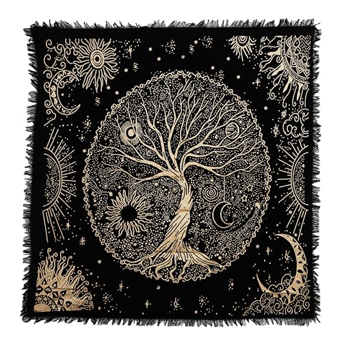 Indian Consigners Tree of Life Altar Cloth Tapestry Tablecloth Celtic Trees Ritual Spiritual Cloth for Sacred Places, Cotton Square Tarot Table Cover 18 by 18 Sacred - color: Golden Celestical Dry Tree, size: 18" x 18" (Square)