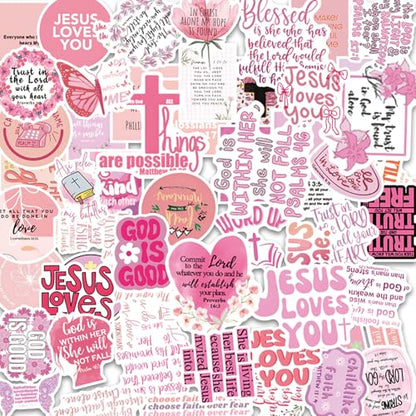 57Pcs Bible Verse Stickers for Christian Christmas Gift, Girl Women Positive Affirmation Sticker Inspirational Decal Jesus Qoute Decorations Pink Bible Stickers for journaling Religious Decoration