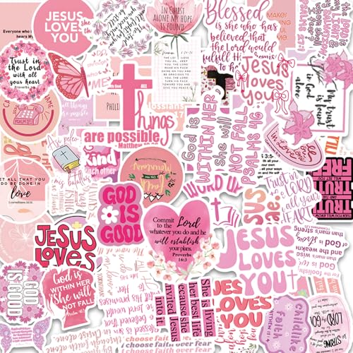 57Pcs Bible Verse Stickers for Christian Christmas Gift, Girl Women Positive Affirmation Sticker Inspirational Decal Jesus Qoute Decorations Pink Bible Stickers for journaling Religious Decoration