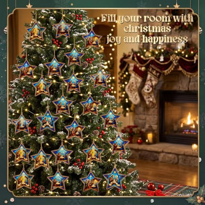Halloscume 24 Pcs Christmas Nativity Scene Ornaments Bulk, Star Shape - style: Star Style