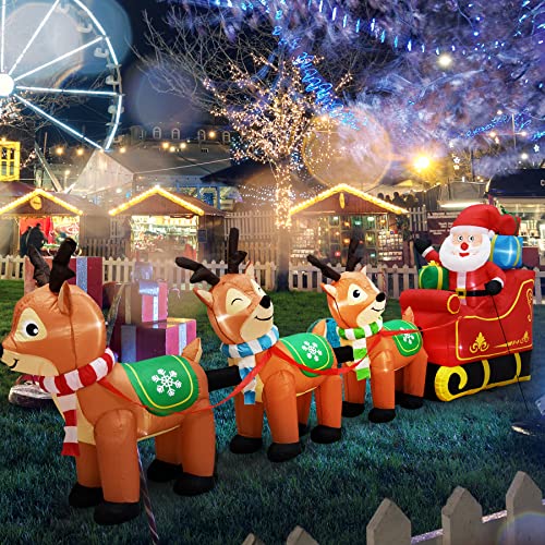 EAONE 12 Ft Christmas Inflatables Outdoor Decorations Giant Blow Up Yard Decorations Inflatable Santa Claus on Sleigh and 3 Reindeer, with Built-in LED Lights for Indoor Outdoor Home Holiday Decor - color: 12 FT Inflatable Santa Claus on Sleigh with 3 Rei