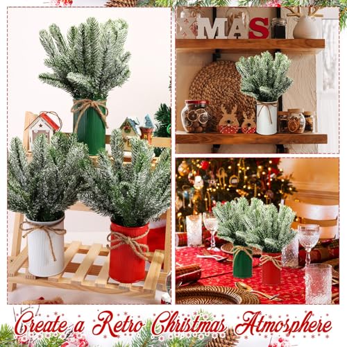 6 Set Christmas Table Centerpieces, Faux Snow Pine Table Decor, Classic - color: Classic