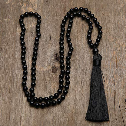 6MM Mala Beads Long Necklace for Meditation Prayer - style: Natural Black Agate