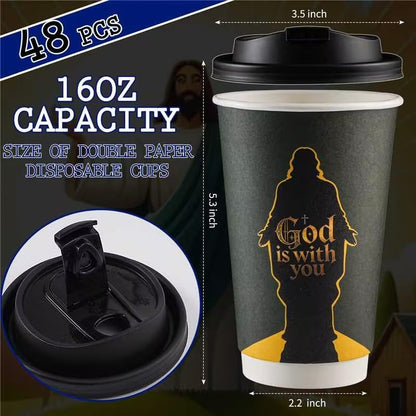 24 Pack 16oz Christian Coffee Cups with Lids Disposable Paper Cups Hot Cold Beverage Drinking Cup for Religious Party Favors Sunday School Church Baptism - color: pray