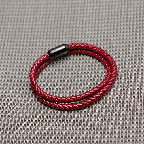 globi Leather Bracelet For Men | Genuine Wrap Braided Leather Cuff Bangle Bracelet with Magnetic Stainless Steel Clasp For Men/Women - color: Red