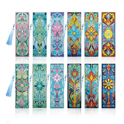 12 Pcs DIY Diamond Art Bookmarks for Adults Women Beginners Acrylic Dotz Diamond Art Bookmarks Kit Diamond Painting 5d Floral Rhinestone Bookmark Diamond Art Book Marks with Tassels Crafts Supply - style: Celitc 12 Pcs