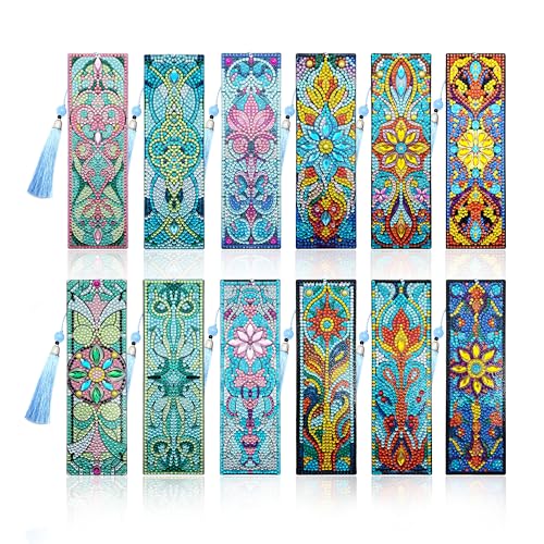 12 Pcs DIY Diamond Art Bookmarks for Adults Women Beginners Acrylic Dotz Diamond Art Bookmarks Kit Diamond Painting 5d Floral Rhinestone Bookmark Diamond Art Book Marks with Tassels Crafts Supply - style: Celitc 12 Pcs