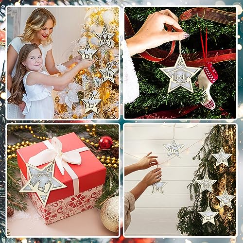 Bucherry 8 Pcs Christmas Nativity Scene Ornaments Wood Christmas Hanging Ornament Acrylic 3D Cut File Ornament Nativity Scene Keepsake for Xmas Tree Birth of Jesus Decoration(Star) - style: Star