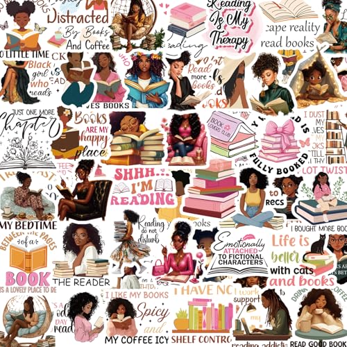 100 Pcs Black Women Reading Stickers Black Girl Sticker for Women - style: Black Women Reading