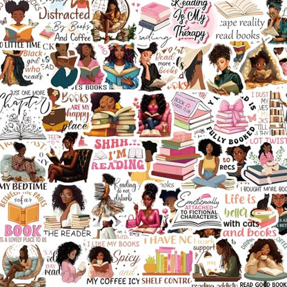 100 Pcs Black Women Reading Stickers Black Girl Sticker for Women - style: Black Women Reading