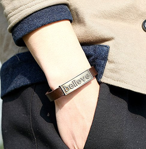 Men Punk Alloy Leather Bracelet Cross Bracelet Bangle Wristband - color: Believe