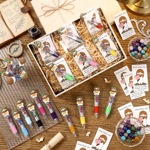 Sayglossy 120 Sets Little Jesus Pens Bulk, 4-in-1 Christian Pens with Cards - style: Blessed Jesus