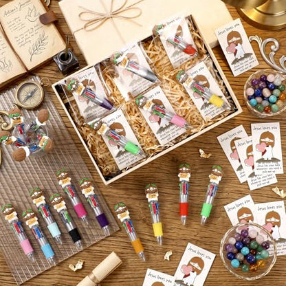 Sayglossy 120 Sets Little Jesus Pens Bulk, 4-in-1 Christian Pens with Cards - style: Blessed Jesus