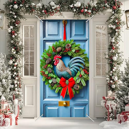 BlissYard Easter Door Cover 35x71 Inch Religious Cross Wreath White Lilies Greenery Spring Home Decor Christian Holiday Seasonal Welcome Entryway Decoration