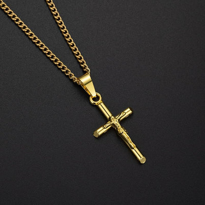 Exquisite Stainless Steel Cross Necklaces,A Perfect Blend of Gothic Style and Christian Faith, Suitable for Men and Women, Fashionable Accessories, Hypoallergenic Material - color: Gold