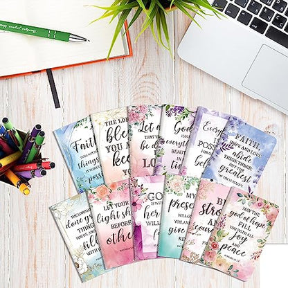 PerKoop 48 Pcs Christian Gifts Notebooks and Pens Bulk - Bible Pocket Notebooks Scripture Ballpoint Pens, Flower Inspirational Journal Faith Based Gifts for Church Coworkers Women Nurses Staff