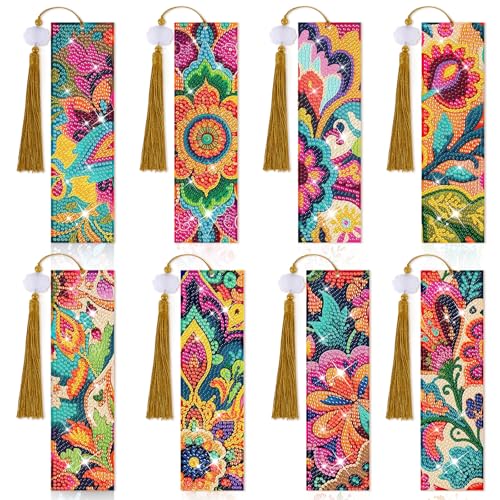 8 Pieces Christian Bible Verse Diamond Art Bookmarks 5d Christian Beaded Bookmark Acrylic Tassel Bookmark for DIY Making Beginners Adults Arts Craft Supplies (Boho-1) - color: Boho-1