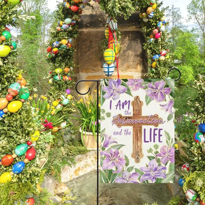 Christian Easter I Am The Resurrection and The Life Decorative - color: Easter Flower Cross