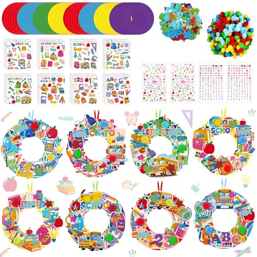 Hollowfly 48 Sets Back to School Crafts Kits, DIY Wreath with Stickers - style: First Day of School