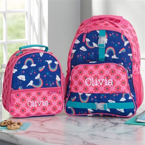 Personalization Universe and Stephen Joseph Personalized Kids Backpack - Rainbow Embroidered All Over Print, Custom Name, Adjustable Straps, Multiple Pockets, 12" x16, Girls Backpack - style: Rainbow