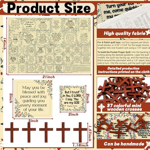 Fanfanwin 38 Sets Prayer Quilt Squares with Crosses, Wildflower, Brown - color: Brown, style: Wildflower