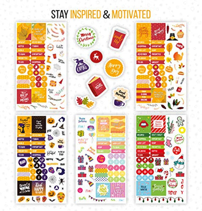 Vladi Creative Monthly Aesthetic Planner Stickers – 718 Matte, 13 Sheets of Seasonal, Holiday, Functional & Productivity Planner Stickers – Easy-Peel Set for Journals, Calendars & Scrapbooking
