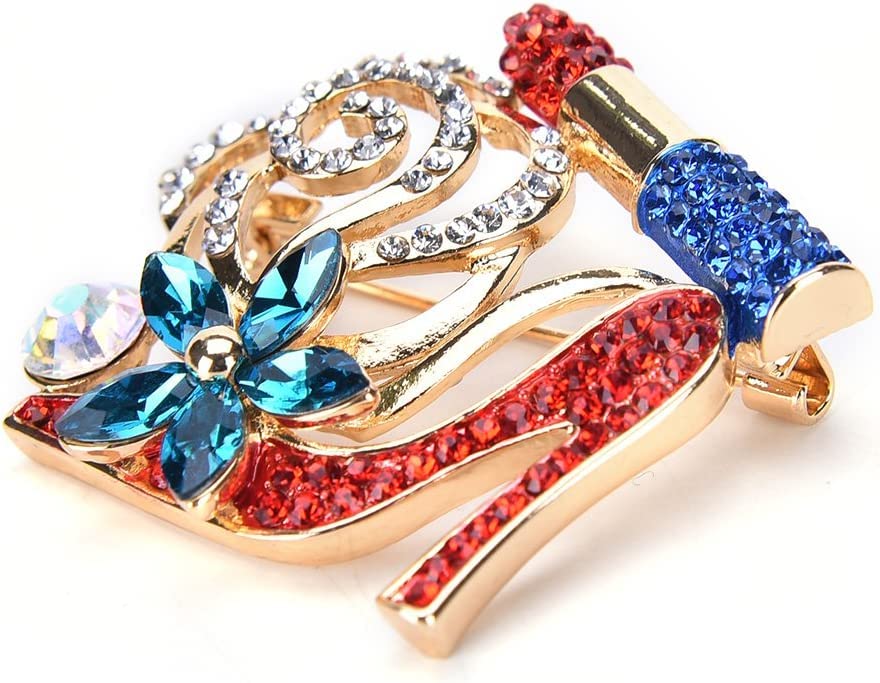 Lip Stick and High Heel Brooch for Women's Fashion Crystal Brooch Pin