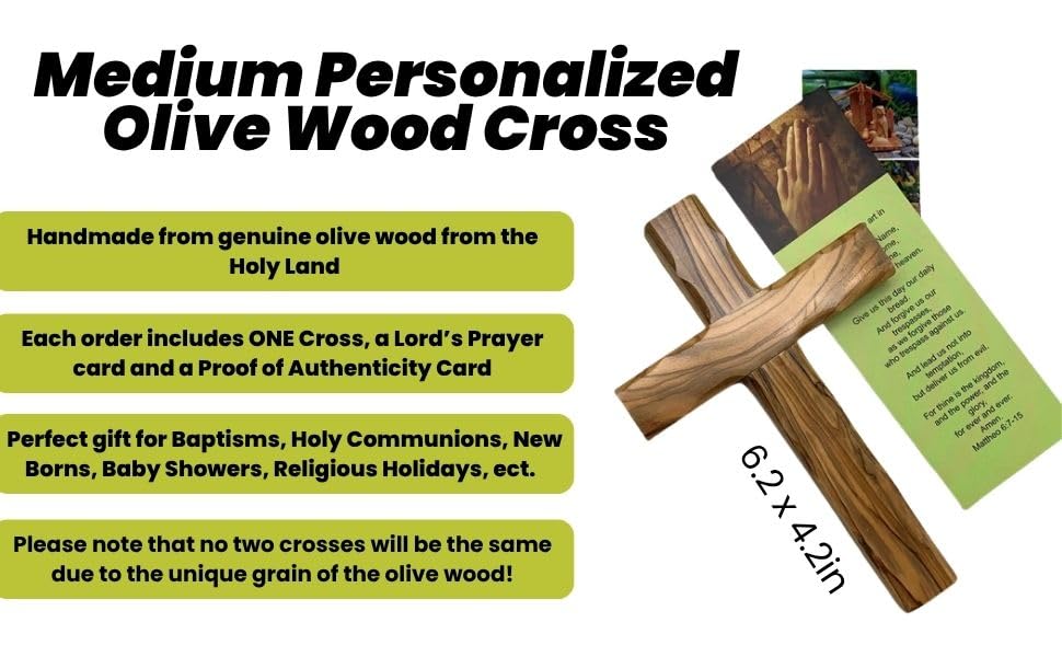 Olive Wood Wall Cross from Bethlehem, Wall Hanging Wooden Cross, confirmation cross gift, Baptism Gifts, Holy Wall cross, Hand Made religious décor Cross From the Holy Land (Medium Cross 6.2" x 4.2") - size: 6.2"L x 4.2"W