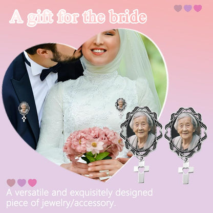 Wedding Double Picture Frame Brooch for Bride Grooms Boutonniece Pin for Wedding Bouquet - color: Color J