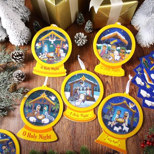 Frienda 48 Set Christmas Shaking Nativity Snow Globe Craft Kit Holy Night - style: Holy Night