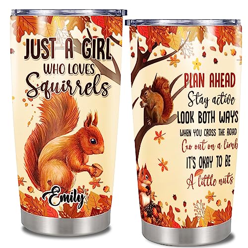 Personalized Squirrel Tumbler With Lid Custom Name Double Wall Vacuum Stainless Steel Travel Coffee Mug Insulated Cup Drinking Gifts Birthday For Kids Men Women - color: Squirrell