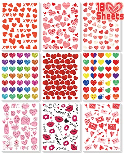 LINAYE Valentines Stickers for Kids - 400PCS Cute Valentines Love Stickers for Cards Envelopes Craft Scrapbooking Valentine Day Party Favors Supplies for Girls Boys - style: Heart 18 Sheets