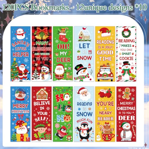 Wxiben 120 Pcs Christmas Bookmark Snowman Book Marks for Book Lovers - color: Christmas Snowman