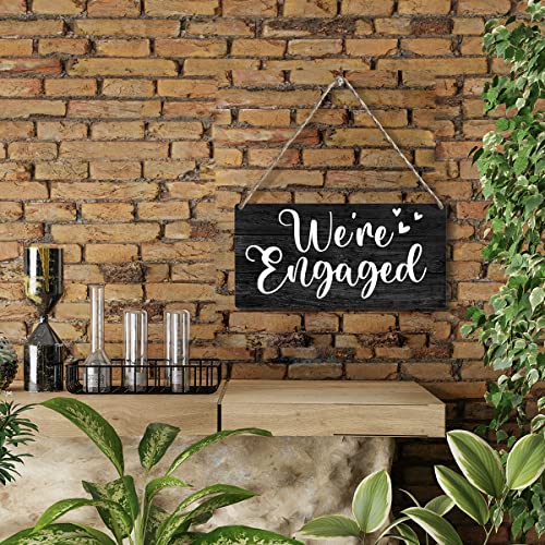 We're Engaged Wood Sign Rustic Wedding Proposal Wooden Hanging Plaque for Home Wedding Wall Art Decoration 6 x 12 Inches Present - color: We're Engaged