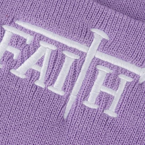 Christian Jesus Cross Beanie - Faith Winter Beanie Hats for Men Women - Religious Gifts for Christmas & New Years - color: Faith-white Cross/Light Purple