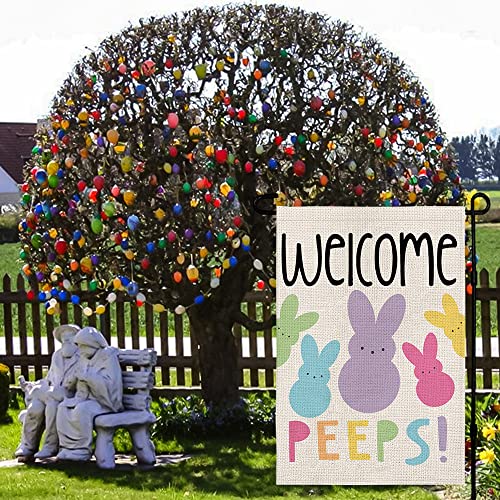 Welcome Easter Garden Flag Double Sided Vertical 12×18 Inch Bunny Banners Spring Yard Outdoor Farmhouse Decoration DF019 - size: 12" X 18"