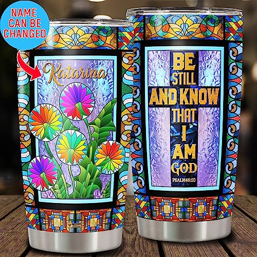 WAZONE Personalized Christian Faith Tumbler Be Still And Know That I Am God Dandelion Stainless Steel Insulated Cup 20oz 30oz Gifts For Women Taraxacum Flower Print Travel Mug - color: Christian