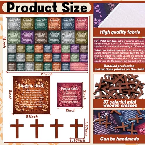 Fanfanwin 38 Sets Prayer Quilt Squares with Crosses, Retro, Brown - color: Brown, style: Retro