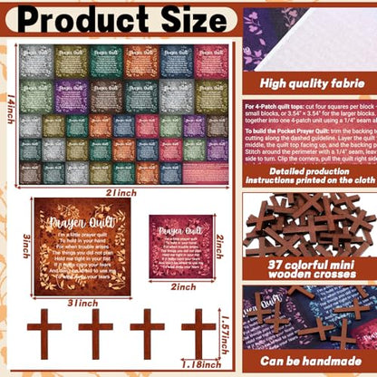 Fanfanwin 38 Sets Prayer Quilt Squares with Crosses, Retro, Brown - color: Brown, style: Retro