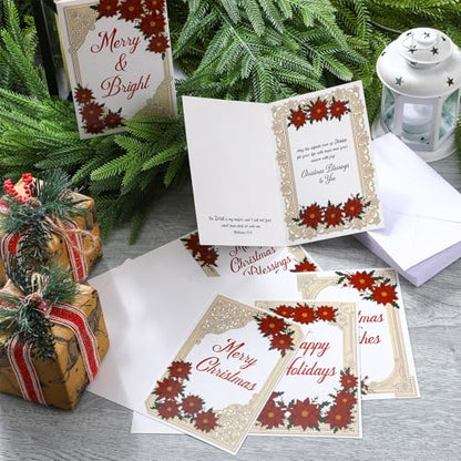 Harloon 48 Set Christian Christmas Prayer Cards with Envelopes Bulk Poinsettia Collage Religious Jesus Catholic Christmas Cards with Blessings Inside for Xmas Blessing Gift, 6 Styles, 4 x 6 Inch
