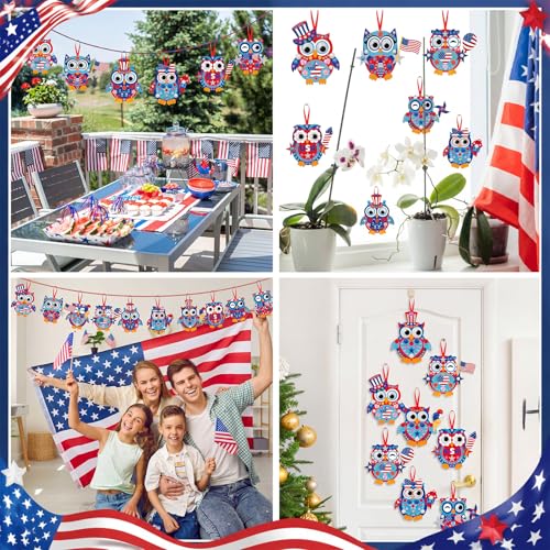 Funrous 48 Sets Patriotic Owl Crafts Bulk 4th of July Paper Crafts DIY - style: Patriotic Owl
