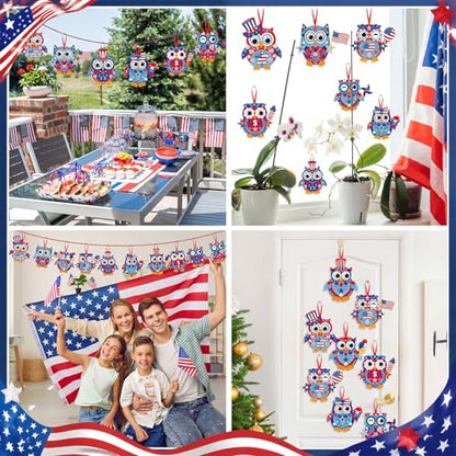 Funrous 48 Sets Patriotic Owl Crafts Bulk 4th of July Paper Crafts DIY - style: Patriotic Owl