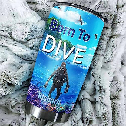 Dorris Personalized Scuba Diving Tumbler Customized Name With Lid 20 30oz Stainless Steel Insulated Coffee Mug Home Funny Travel Diver Tumblers Gifts For Men Women Husband Christian On Birthday - color: Diving