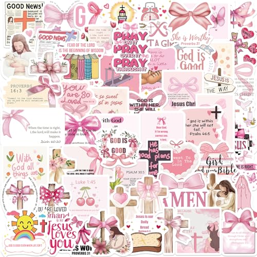 60PCS Pink Watercolor Bible Stickers - Delicate Christian Journaling Decals, Waterproof Faith Stickers for Women's Laptops, Water Bottles & Prayer Journals (Floral Scripture Gifts) - color: Pink Bible